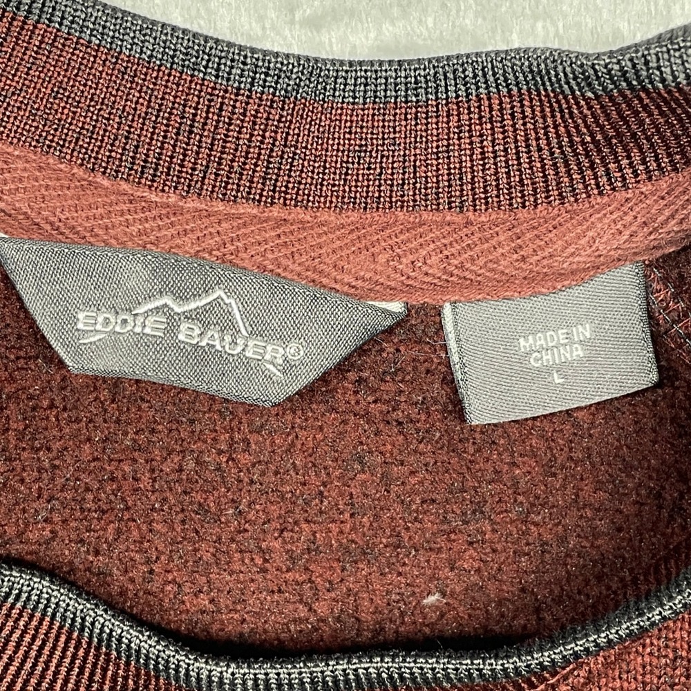 Eddie Bauer Sweater Men Large Burgundy Red Gray Raglan Fleece Lined Crewneck - Picture 5 of 10
